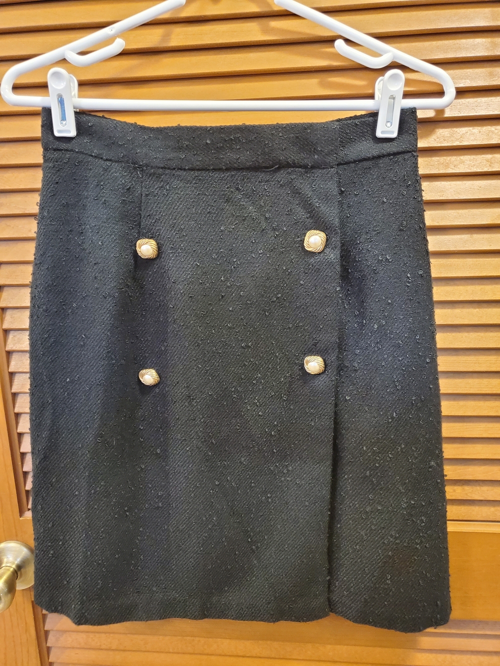 Rare Vintage Saks Fifth Avenue Black Mini Skirt with Gold & Pearl Buttons